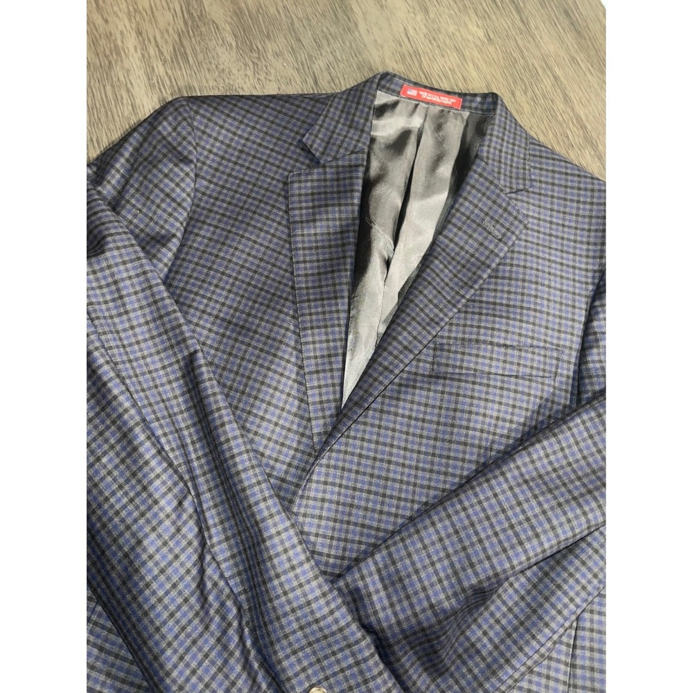 Hart Schaffner Marx Mens Size 44L Blue Plaid Sport Coat Blazer USA Made